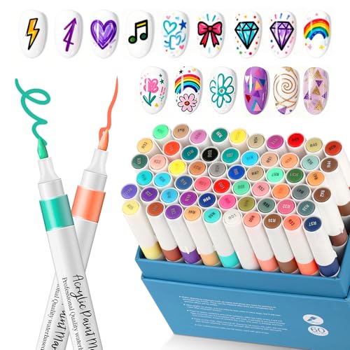 Image of CAHIUYOA 60 Colors Nail Art Pens for Painting Nails,3D Nail Art Markers