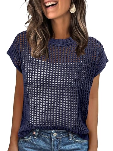 Image of ANRABESS Women's Tops 2026 Trendy Summer Shirts Crochet Cap Sleeve Knitted Sweater Spring Beach Vacation Clothes