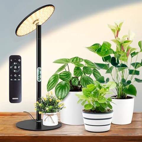 chiphy Grow Lights for Indoor Plants, Full Spectrum Desk LED Plant Light, 40W Aluminum Tabletop Grow Lamp, Automatic Timer 4H/8H/12H, 16''-30'' Height Adjustable with Remote for Large Small Plants Cover