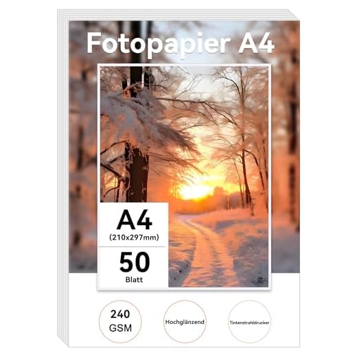 XiaoLidm 50 Blatt A4 Fotopapier, Fotopapier A4 Glänzend 240g/m², Sofort Trocken Wasserfest Hochweiß Photopapier, Fotokarten Photokarten, Photo Paper für Tintenstrahldrucker