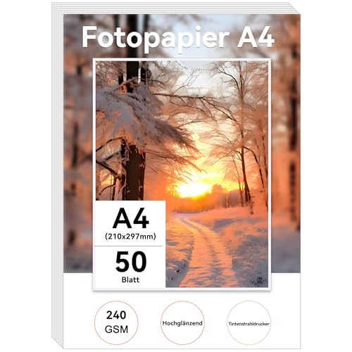 XiaoLidm 50 Blatt A4 Fotopapier Fotopapier A4 Glänzend 240g/m Sofort Trocken Wasserfest Hochweiß Photopapier Fotokarten Photokarten Photo Paper für Tintenstrahldrucker