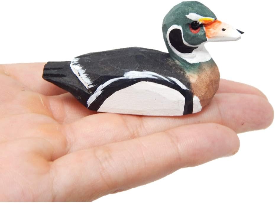 Selsela Wood Duck Drake Figurine - Wooden Miniature Bird Statue Handmade Carving Home Decor Decoration Decoy Small Animals