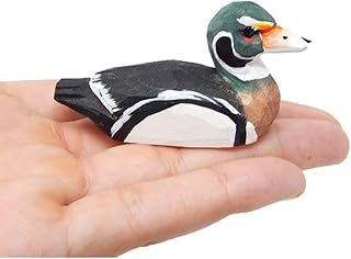 Wood Duck Drake Figurine - Wooden Miniature Bird Statue Handmade Carving Home Decor Decoration Decoy Small Animals
