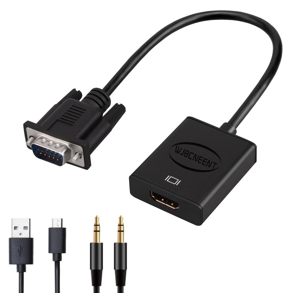 Konwerter adaptera VGA na HDMI 1080P z audio kabel zasilający USB do monitorów HDTV projektor stacjonarny, Plug and Play, bez sterownika