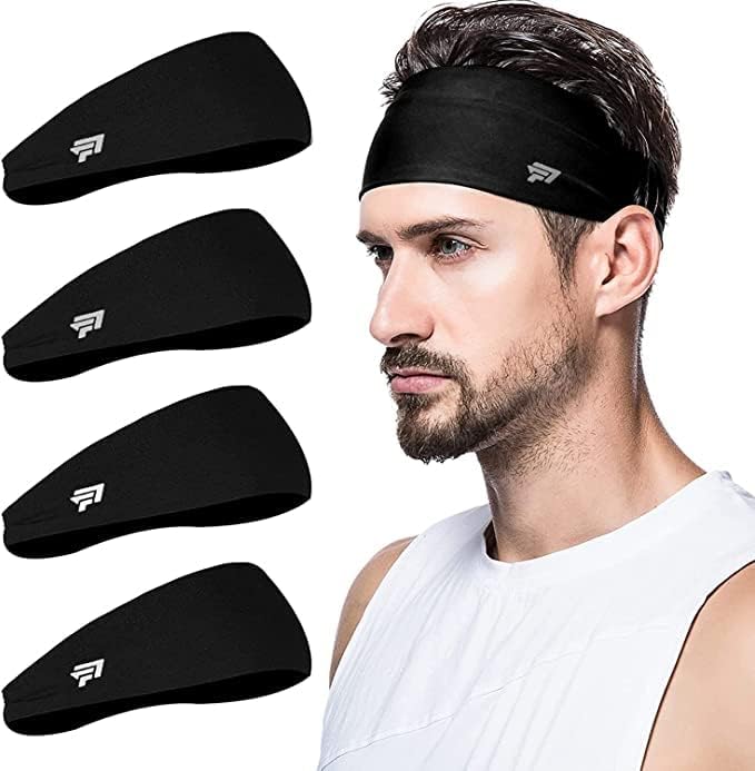 Diadema para hombre (paquete de 4), banda para el sudor y diadema deportiva para correr, ciclismo, yoga, baloncesto, banda elástica que absorbe la