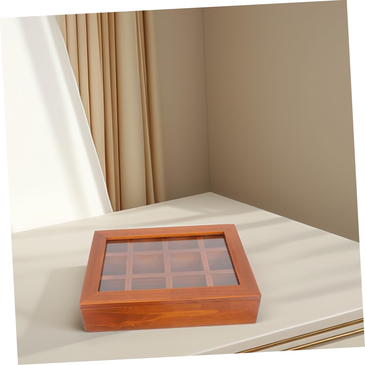 BESTOYARD Boîte à Sachets de Thé Rangement Hermétique Compartimentée en Bois Couvercle Transparent avec Fenêtre avec 12 Compartiments Grosse Capacité Cuisine et Bureau