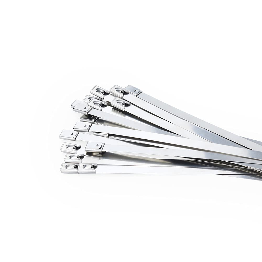 Attache Cable 100 pièces 304 attaches de câble en acier inoxydable largeur 7.9mm robuste autobloquant multi-usages en métal échappement 100/200/300/500/550mm Serre Cable(7.9mm x 250mm)