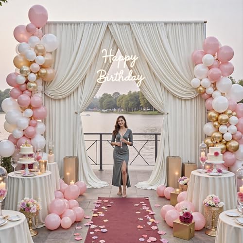 20ftx15ft Beige Backdrop Curtains for Wedding Party 4 Panels 5×15FT Tall
