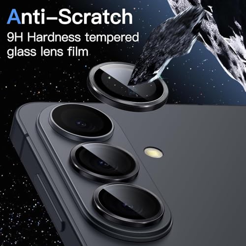 Image of FabeKee Camera Lens Protector for Samsung Galaxy S26, 9H Tempered Glass Metal Individual Ring Cover, HD Clear, 1 Set (Black)