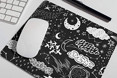 Preisvergleich Produktbild Kreidezeichnungen Planeten Mauspad Niedliche Wolken Schwarz Mousepad Damen Schreibtischzubehör Bürobedarf Astronomisches Geschenk für Mitarbeiter Boss Kind A583