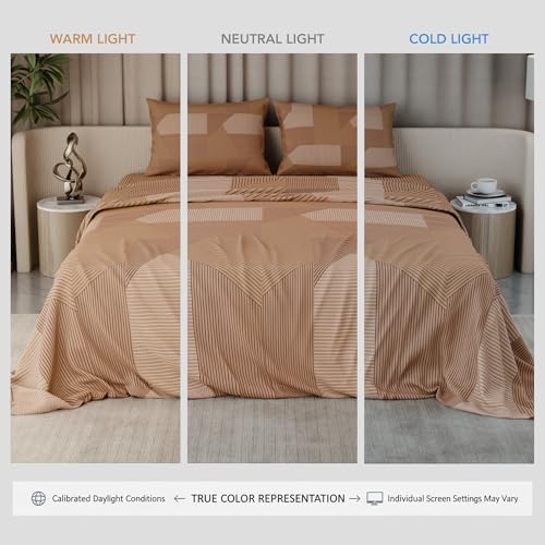 Image of BLISSHOME Everlast 150TC King Size Printed Bedsheet with 2 Pillow Covers for Double Bed, Aesthetic Bedding, Wrinkle Resistant, 100+ Wash Durable, Quick Dry, Geometric Pattern - Gold (228cm x 274cm)