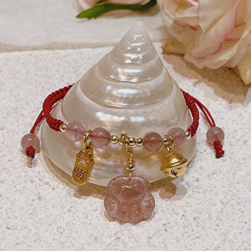Bracelet en cristal de fraise naturel et patte de chat, l'excellence du bijou en quartz