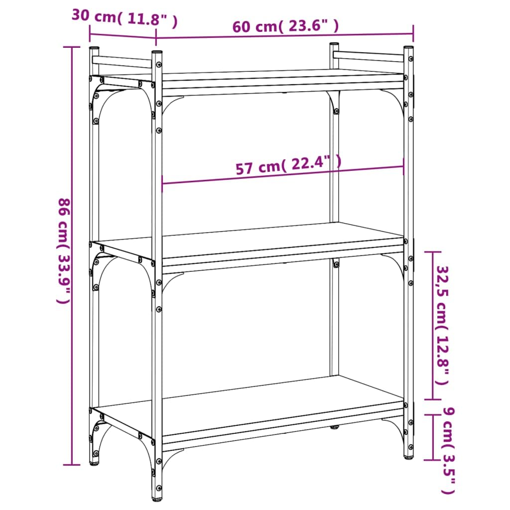 Libreria In Legno - Libreria A 3 Ripiani Nera 60x30x80 Cm In Legno Multistrato 93506448
