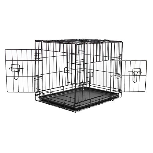KCT 24" Small Dog Crate with Removeable Plastic Tray Metal Puppy Pet Cage– Folding Training Pet Pen with 2 Doors