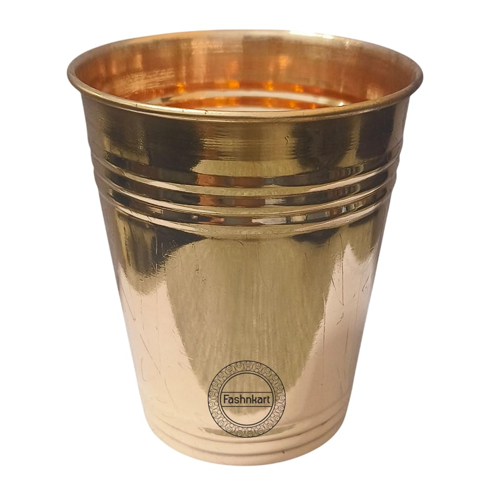 Fashnkart Pure Copper Glasses Drinking Water Ayurvedic Health Pure Tumblers Copper Cups 10.14 Oz 300 Ml (Plain 3 Line Design)