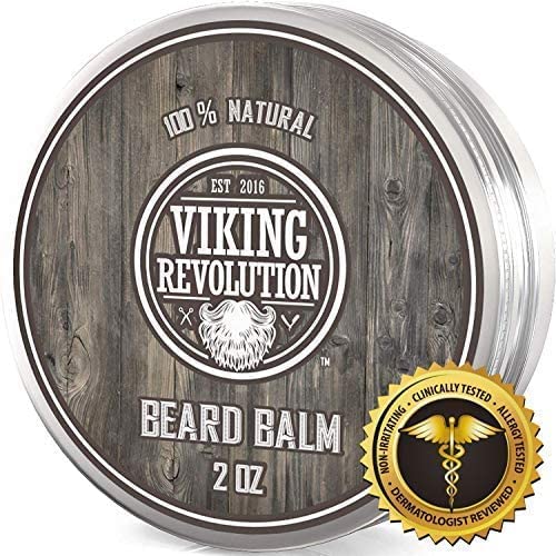 Viking Revolution Beard Balm - All Natural Grooming Treatment with Argan Oil & Mango Butter - Strengthens & Softens Beards & Mustaches - Citrus Scent Leave in Conditioner Wax for Men - 1 Pack