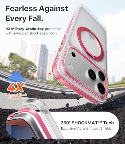 Image of TORRAS 360 Magnetic Stand for iPhone 17 Pro Case, [Rotatable Sturdy Kickstand][Fit for MagSafe][4X Mil-Grade Shockproof] Slim Transparent Phone Cover, Camera Button, Crystal Pink, Ostand O3 Fitness