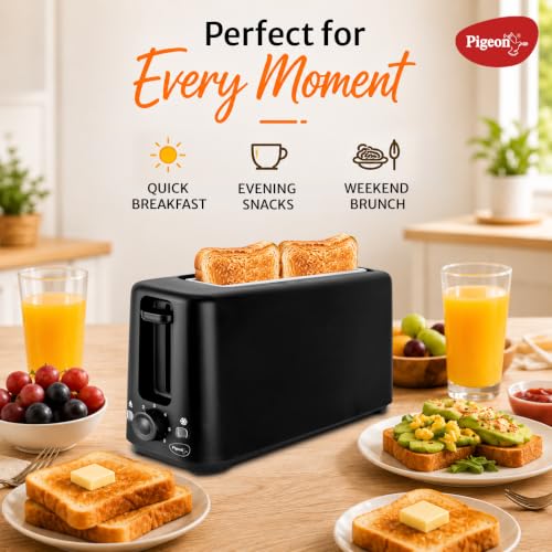 Image of Pigeon Eazy Toast 2 Slice Pop Up Toaster, Wide Slot & Compact, Black