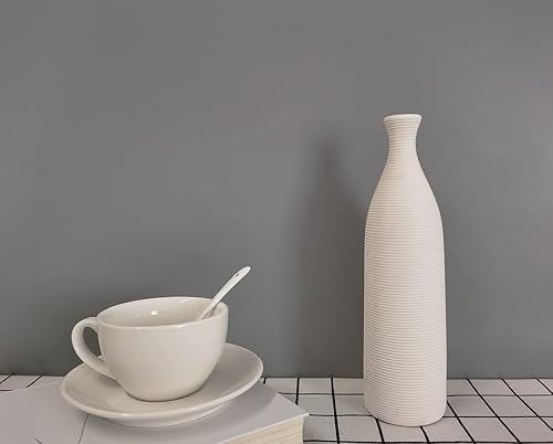 Miniatura 2 de Jarrón moderno de cerámica blanca, jarrones pequeños de cuello estrecho de 10 pulgadas, jarrones de cerámica decorativos, chimenea, decoración de