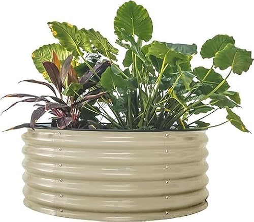 Vego garden 17" Tall 42" Round Raised Garden Bed Metal Raised Bed Planter Box for Vegetables Flowers Patio, Pearl White
