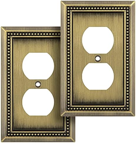 Henne Bery Sunken Pearls Heavy Duty Decorative Wall Plate Switch Plate Outlet Cover (Single Duplex, 2 Pack, Antique Brass)