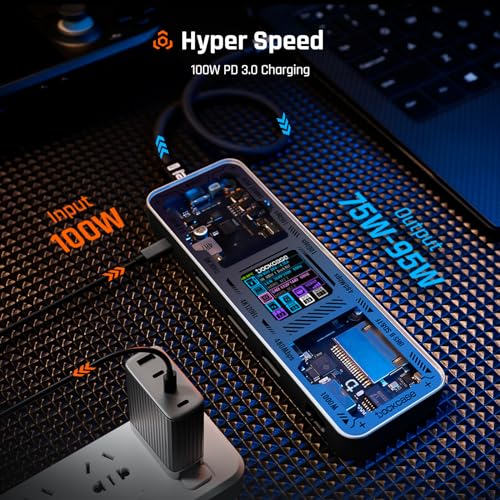 DOCKCASE Smart Hub USB C 10 in 1 Edizione Explorer, Doppio Display 4K@60 Hz, PD 3.0 100w, RJ45 Ethernet, 2 USB 3.2, 2 USB 2.0, 1 USH-II TF/SD slot, Docking Station USB C per MacBook Pro/Air, Dell Nero - Hub USB - Immagine 7