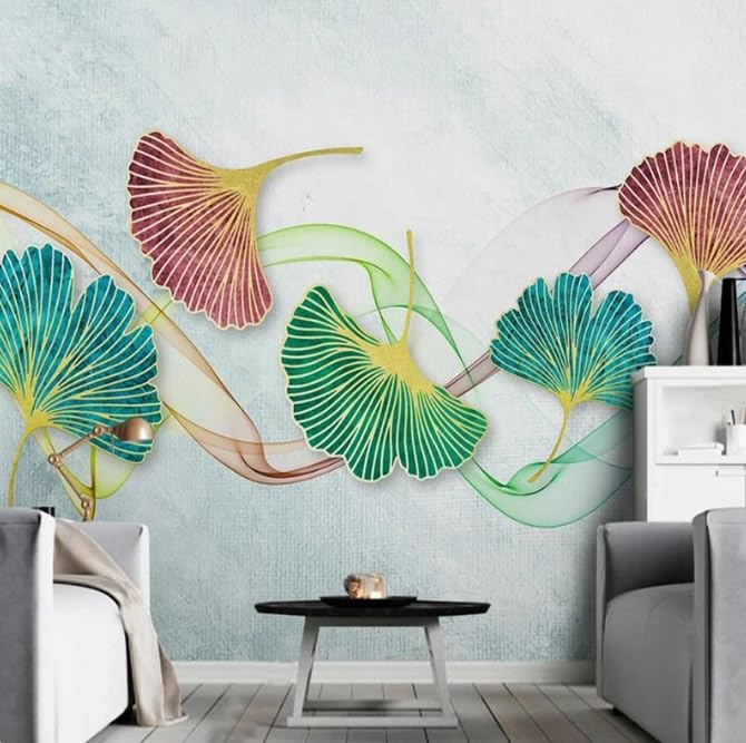 Papier peint Ginkgo à l'aquarelle décoration murale salon 200x140 cm