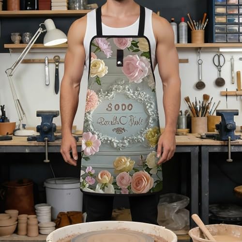 Delantal Shabby Chic Flowers unisex ajustable con bolsillos miniatura 4