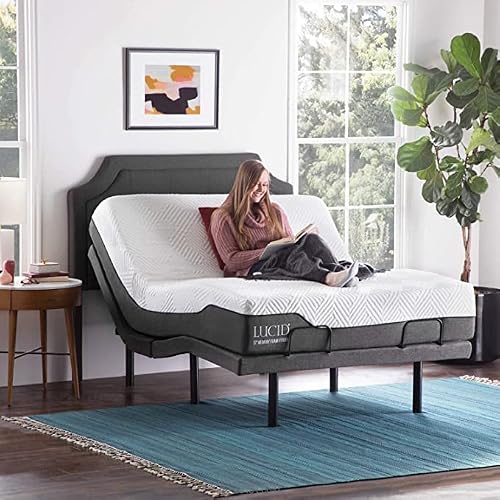 LUCID L300 Adjustable Bed Base with LUCID 10 Inch Memory Foam Hybrid Mattress - Twin XL