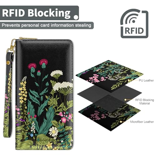 Image of Nipichsha Womens Wallet, RFID Wristlet Wallet for Women, Cute Ladies Purse, Large Credit Card Clutch Wallets with Zipper & Phone Holder, Dandelion, Modern