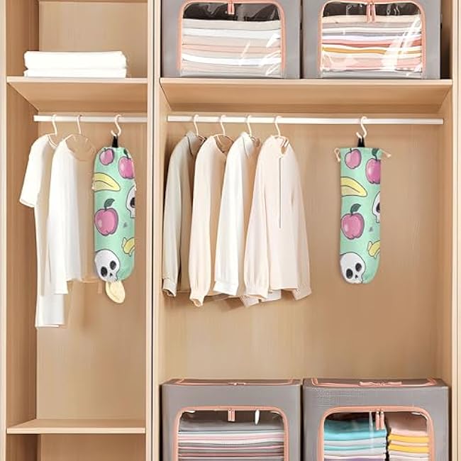 xigua Cute Skulls Plastic Bag Holder Wall Mount with Drawstring 1 Pack, Reusable Grocery Bag Organizer Decor for Bags, Socks, Underwear, And Neckties