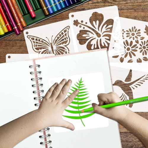 Image of 50 PCS Flower Painting | Stencils Reusable Flower | Stencils for Painting | On Wood Rocks Canvas Fabric | Glass Pottery Size 4X4 Inch
