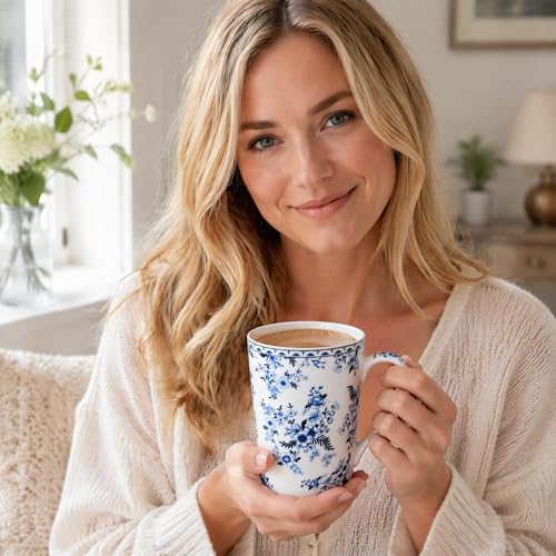 Taza alta de porcelana fina con diseño floral 14 oz miniatura 7