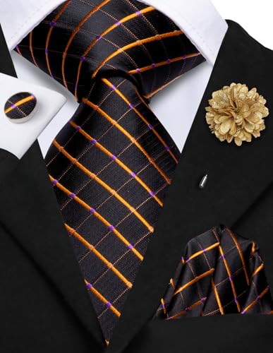 Image of Hi-Tie Men's Tie Lapel Pin Set Pocket Square Cufflinks Formal Woven Silk Tie Sets Wedding Party