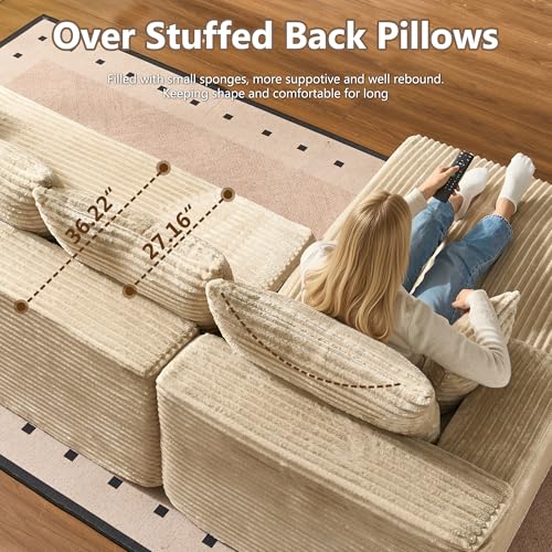 Image of HOOOWOOO Plush L Shaped Sectional Couch,97 inch Assembly Free Modern Minimalist Sofa,Boneless Corner Couch in A Box for Apartment Renting House Office(Right Chaise Beige)