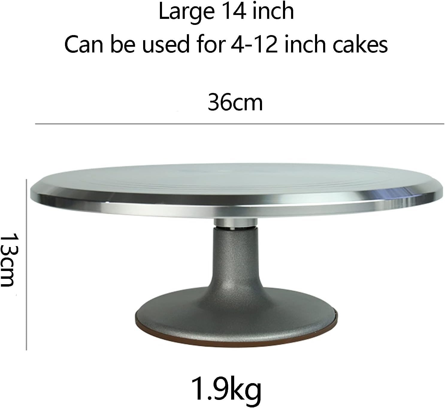 Plato giratorio para pasteles de acero inoxidable de 35 cm - Base giratoria para pasteles con base de silicona antideslizante, para decorar, glasear y exhibir