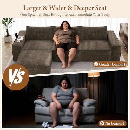Image of Vesgantti 114 inch Modular Boneless Couch, Modern 3 Seater Sectional Sofa with Ottoman & Deep Seat, Convertible Chenille L Shaped Cloud Couches for Living Room, No Assembly Required, Dark Brown