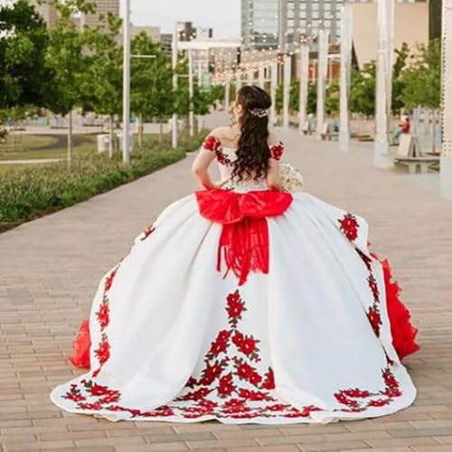 Asulla Off Shoulder Quinceanera Dress with Train Ruffled Tiers Ball Gowns 3D Flowers Sweet 15 16 Princess Dresses4