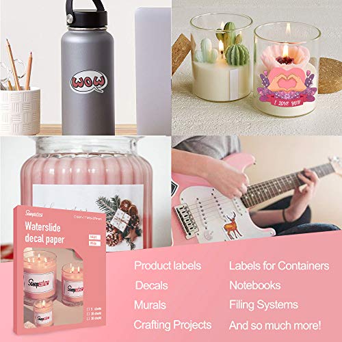 Stampcolour Waterslide Decal Paper For Inkjet Printer,5 Sheets White Water Slide Transfer Paper,Printable Water Slide Decals 8.5"X11"For Diy Custom Tumbler, Mug, Glass Decals #TOP3