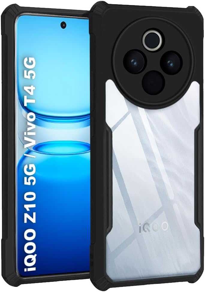 TheGiftKart ShockProof Crystal Clear Back Cover Case for iQOO Z10 5G / Vivo T4 5G | 360 Degree Protection | Protective Design | Transparent Back Case for iQOO Z10 / Vivo T4 5G (PC & TPU, Black Bumper)