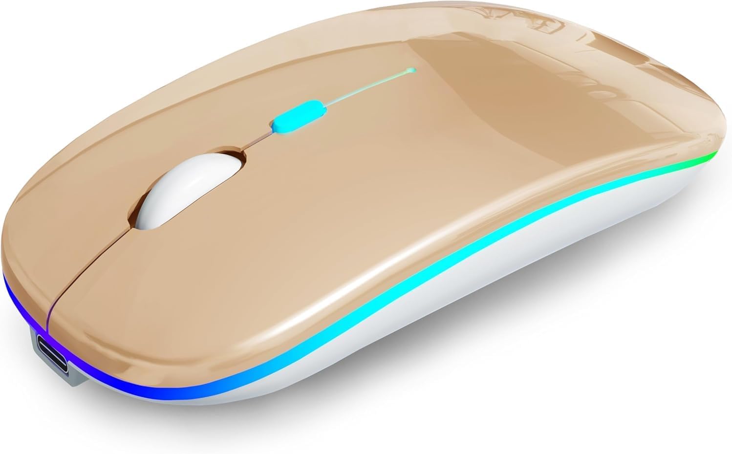 Slim Rechargeable Bluetooth Wireless Mouse, 2.4G Dual Mode Silent Click, Type-C Charging 3 DPI Portable Matte Black Optical Mice Compatible with Laptop Mac iPad Windows Tablet Office Travel (Gold)
