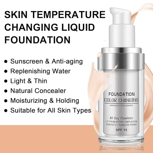 Foundation Colour Changing - Color Changing Foundation, Flawless White Foundation Face Makeup, Long Lasting Waterproof Liquid Concealer Foundation SPF15 For Young Mature & Older Women - 4