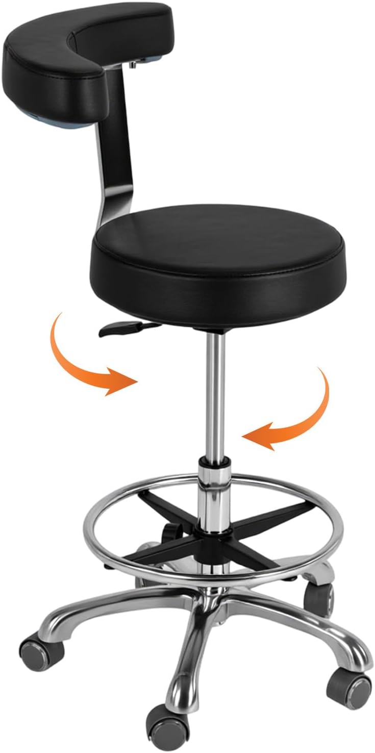 Medical Stool Height Adjustable Rolling Stool with Wheels and Backrest, Heavy Duty Dentist Chair for Dental Lab, Salon, Clinic and Home Use