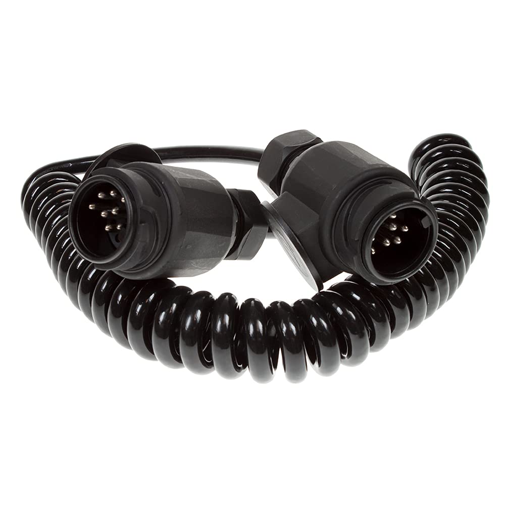 Maypole 2.5m 2×8 Pin Plugs & 8 Core Curly Connecting Lead, for Trailer Lighting