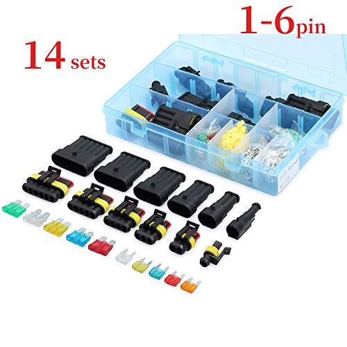 14 Sets 1-6 Pin Car Motorcycle Waterproof Electrical Wire Connector Automotive Terminals Kit Male Female Plug Blade Fuses