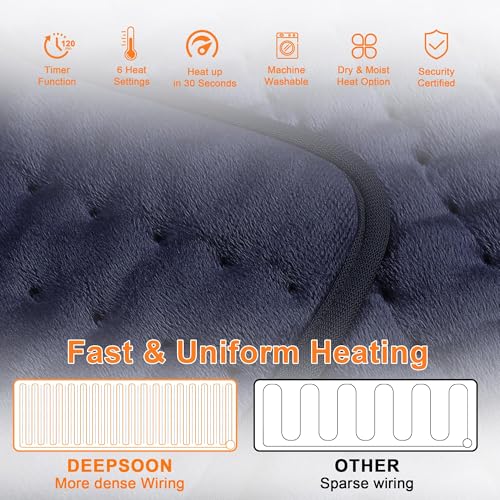 Image of Heating Pad,Electric Heating Pads,Heating Pad for Back,DarkBlue,40x20 Inch | Heating Pads for Shoulder,Neck,Abdomen,Knee,Arms,Legs,Heat Pad for Birthday Father Mother Gift Women Men,6 Heat Settings