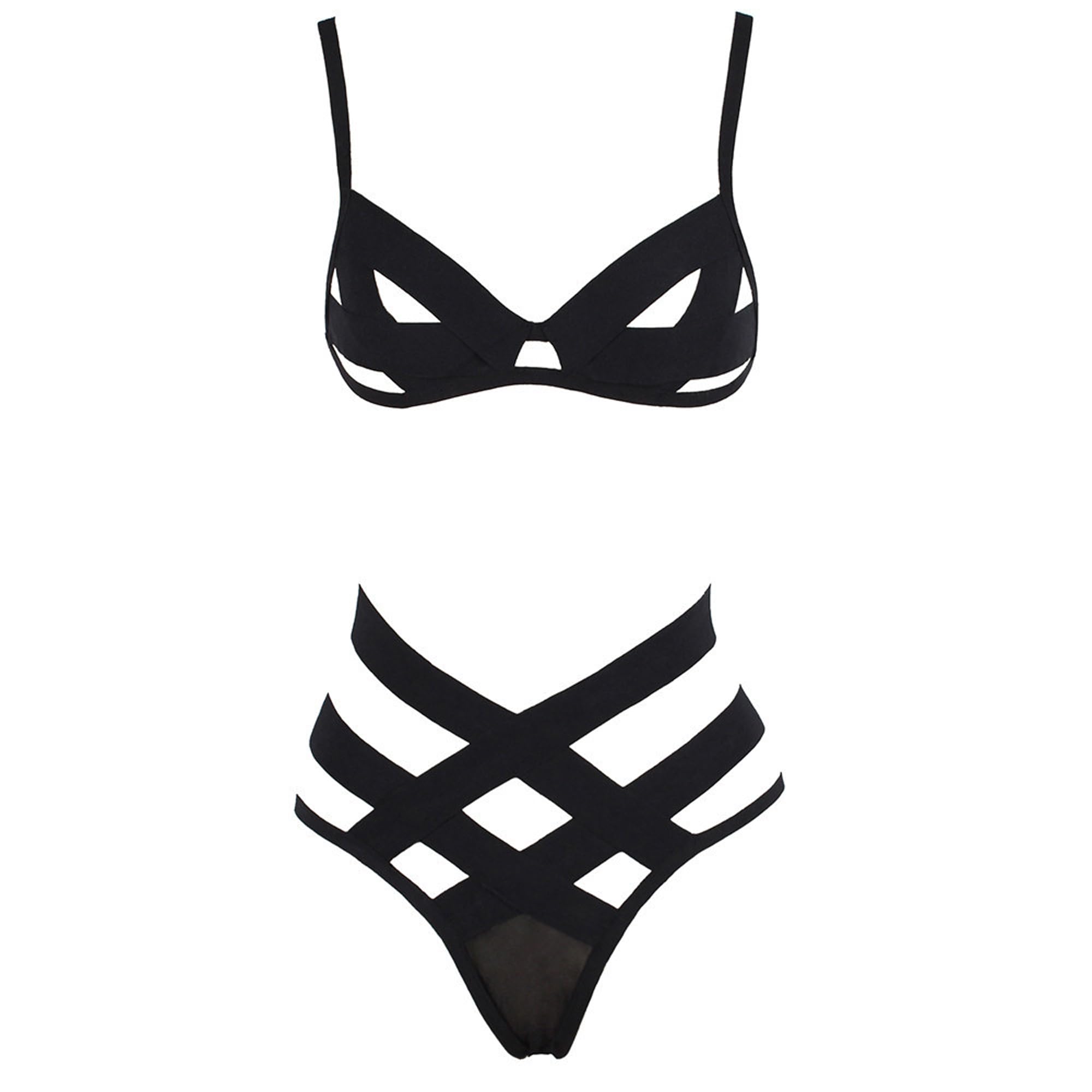 SINMIUANIME Women's Body Harness Cosplay Lingerie Full Waist Garter Belts Strappy Frame Bras And Panty Set (NOX12Black, Small)