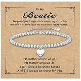 Leikedun Friendship Bracelets with Heart Charm Bracelet, Friendship Bracelet Gift Birthday Christmas Graduation Gifts with Greeting Card and Jewelry Box for Friends Kids Girls Women