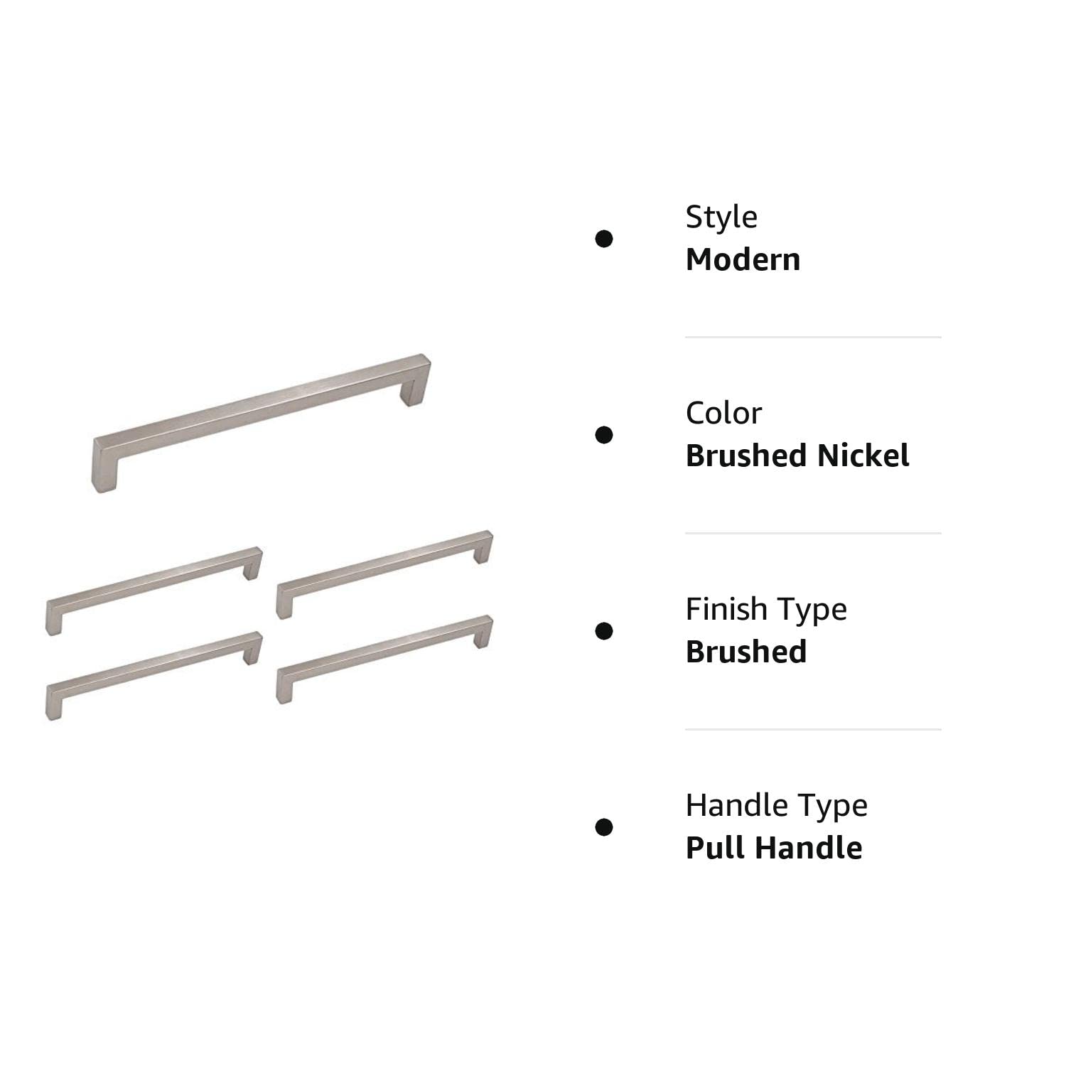 homdiy 5 Pack 10" Kitchen Square Cabinet Handles Brushed Nickle Drawer Pulls - HDJ12SN Kitchen Cabinet Hardware Kitchen Handles for Cabinets Stainless Steel Drawer Handles