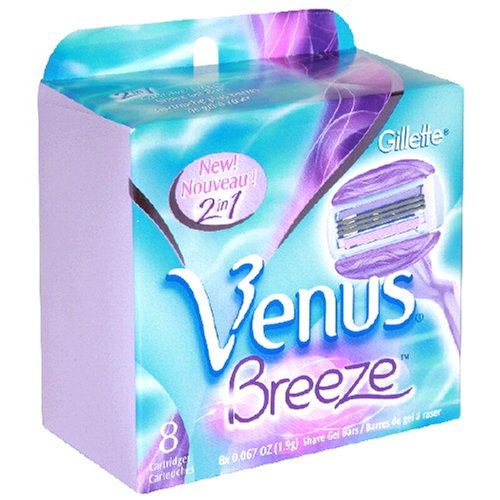 Gillette Venus Breeze 2 in 1 Cartridges Plus Shave Gel Bars for Women, 8 Cartridges